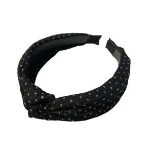 Black Metallic Dots Fabric Fashion Headband w/ Top Knot